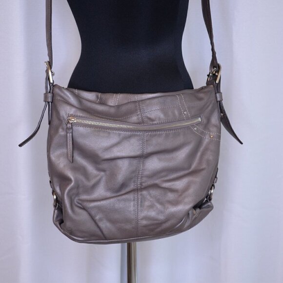 Coach F16178 Gunmetal Metallic Crossbody Leather Slouchy Purse with Studs - Picture 3 of 11